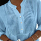 Roll Up Sleeve Hollow Out Shirt Button Front Casual Blouse Top