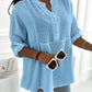 Roll Up Sleeve Hollow Out Shirt Button Front Casual Blouse Top