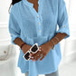 Roll Up Sleeve Hollow Out Shirt Button Front Casual Blouse Top