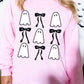 Pink Ghost Bowknot Printed Drop Shoulder Halloween Sweatshirt