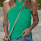 Dark Green Ribbed Criss Cross Halter Neck Sheath Sweater Tank Top