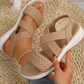 Beige Woven Elastic Criss Cross Slope Sandals