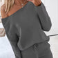 2PCS Solid Skew Neck Long Sleeve Top & Stretchy Waist Pants Set