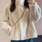 Womens High Neck Open Front Long Sleeve Faux Fur Crop Coat Soft Winter Warm Jacket Outerwear