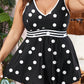 Black Polka Dot/Colorblock Trim V Neck Plus Size Swim Dress