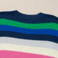 Bright Green Rainbow Striped Crew Neck Drop Shoulder Sweater