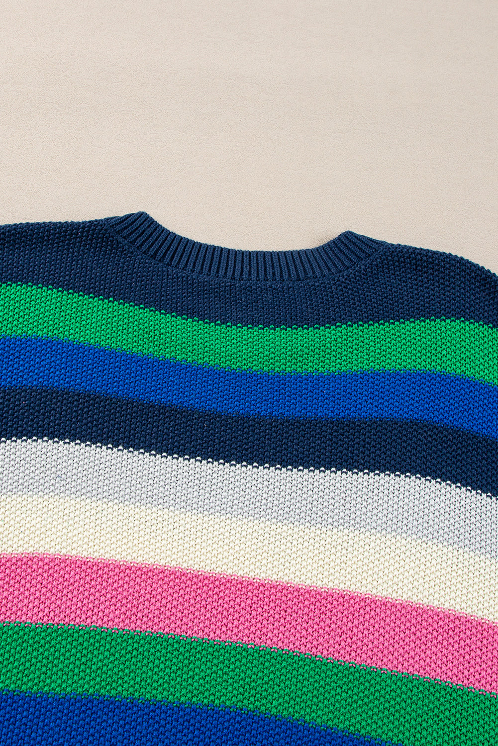 Bright Green Rainbow Striped Crew Neck Drop Shoulder Sweater