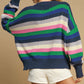 Bright Green Rainbow Striped Crew Neck Drop Shoulder Sweater