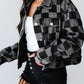 Black Checkered Patchwork Button up Denim Jacket