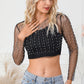 Black Pearl and Rhinestone Detail Sheer Mesh Top