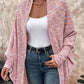 Colorful Waffle Knit Open Front Coat Batwing Long Sleeve Cardigan