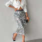 Allover Sequin Fashionable Midi Calf Skirt