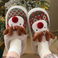 Dark Green Christmas Cartoon Reindeer Plush Home Slippers