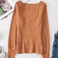 Brown U Neck Textured Long Sleeve Top