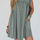 Mist Green Frilled Gathered Seam Round Neck T Shirt Dress