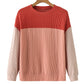 Fiery Red Color Block Long Sleeve Ribbed Loose Top