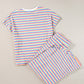 Pink Stripe Rainbow Tee Tasseled String Wide Leg Pants Set