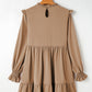 Light French Beige Frilled Collar Ruffled Shoulder Tiered Dress