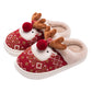 Fiery Red Christmas Cartoon Reindeer Plush Home Slippers