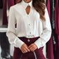 Stand Collar Hollow out Long Sleeve Blouses Button Design Casual Top