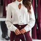 Stand Collar Hollow out Long Sleeve Blouses Button Design Casual Top