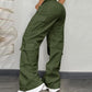 Pocket Design Button Front Cargo Pants Casual High Waisted Cuffed Pants