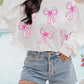 White Bowknot Graphic Raw Hem Loose Sweatshirt