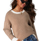 Coffee Contrast Edge Crew Neck Drop Shoulder Sweater