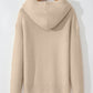 Beige Solid Color Drawstring Hooded Drop Shoulder Pullover Sweater