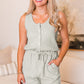 Light Grey Waffle Knit Sleeveless Buttoned Front Drawstring Waist Romper