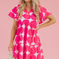 Rose Polka Dot Flutter Sleeve Notched Neck Tiered Flowy Dress