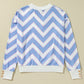 Sky Blue Zigzag Striped Print V Neck Oversized Top