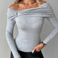 Ruched O ring Long Sleeve Off Shoulder Ribbed Top