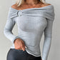 Ruched O ring Long Sleeve Off Shoulder Ribbed Top