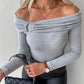 Ruched O ring Long Sleeve Off Shoulder Ribbed Top