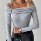 Ruched O ring Long Sleeve Off Shoulder Ribbed Top