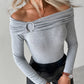 Ruched O ring Long Sleeve Off Shoulder Ribbed Top