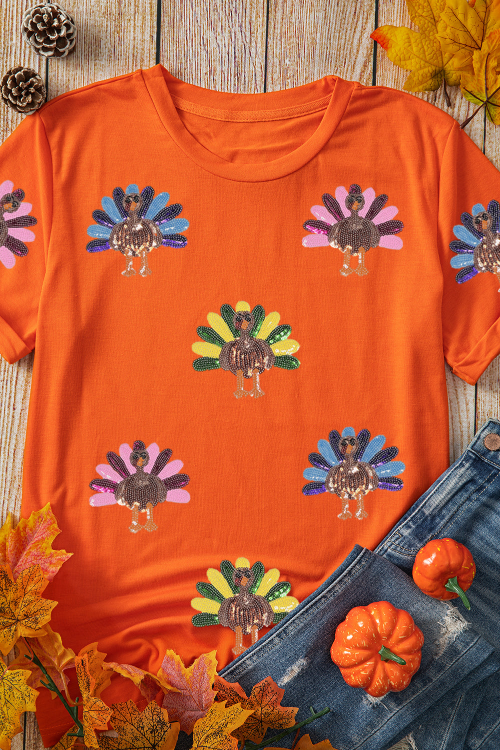 Orange Colorful Turkey Thanksgiving Graphic Tee