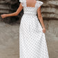 White Polka Dot Flutter Sleeve Square Neck Smocked Maxi Dress