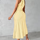 Halter Hollow out A Line Sleeveless Front Slit Ruched Maxi Dress Vacation Dress