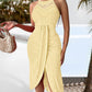 Halter Hollow out A Line Sleeveless Front Slit Ruched Maxi Dress Vacation Dress