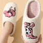 White Cowgirl Hat & Boot Printed Plush Thermal Home Slippers