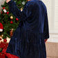 Navy Blue Plus Size Textured Velvet Tiered Button V Neck Dress