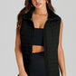 Black Plush Collared Quilted Zipped Puffer Vest