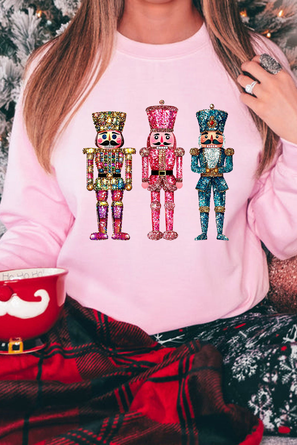 Pink Heat Transfer Printing Nutcracker Graphic Christmas Sweatshirt