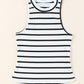 White Striped Print Ribbed O-neck Sleeveless Top