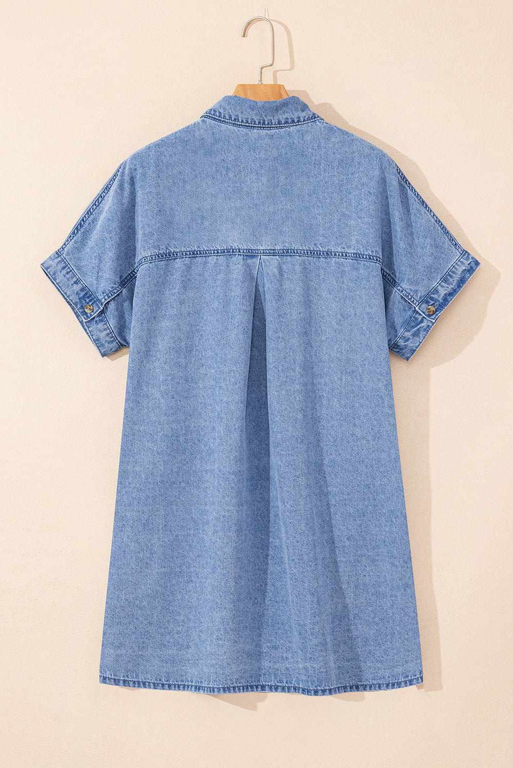 Dusk Blue Short Sleeve Pocketed Button up Denim Tunic Dress