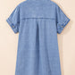 Dusk Blue Short Sleeve Pocketed Button up Denim Tunic Dress