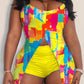 Melting Colors All Over Print Longline Slit Top & Shorts Set