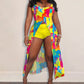 Melting Colors All Over Print Longline Slit Top & Shorts Set